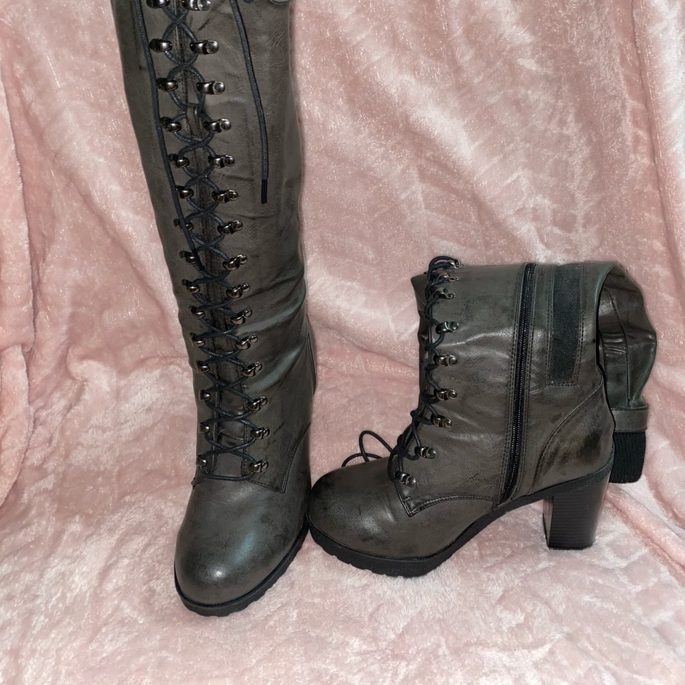 Olive Green Knee High Boots